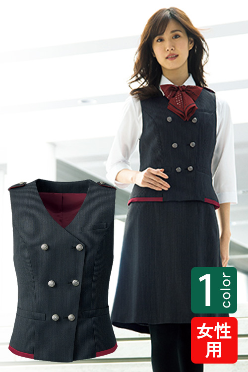 飲食店・サービス制服 　高級接客レディースベスト(ブラックストライプ)　男女で揃えて使える