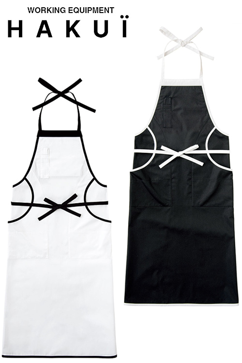 【飲食店販売店制服】HAKUI　黒×白モノトーン配色　首掛けエプロン【兼用】