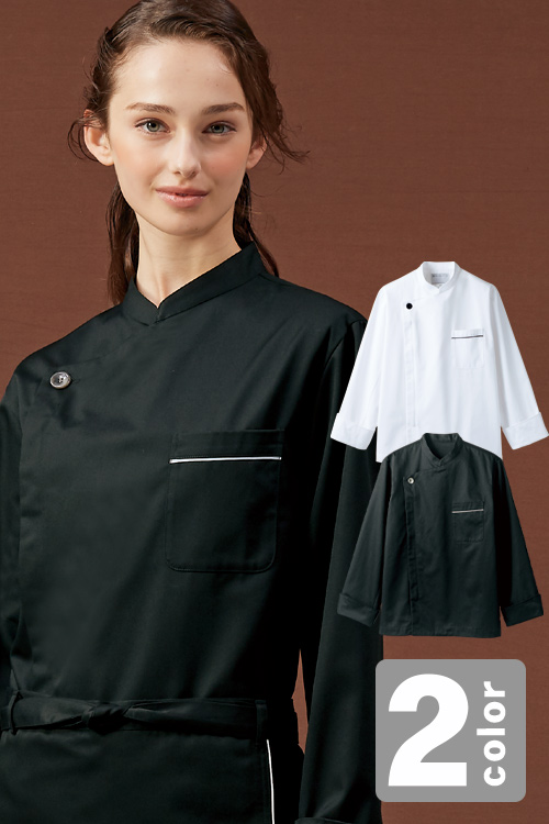 【飲食店販売店制服】シンプルなダブルコックコート　フロントファスナー式【男女兼用】