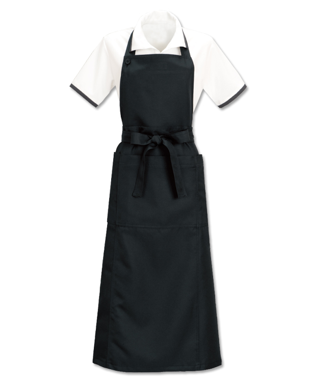 【販売終了24】カフェ飲食店業務用制服お尻が隠れる首掛けエプロン(ブラック)