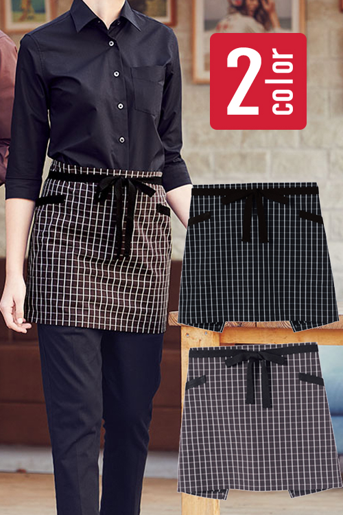 チェック柄ショートエプロン　業務用飲食店用制服