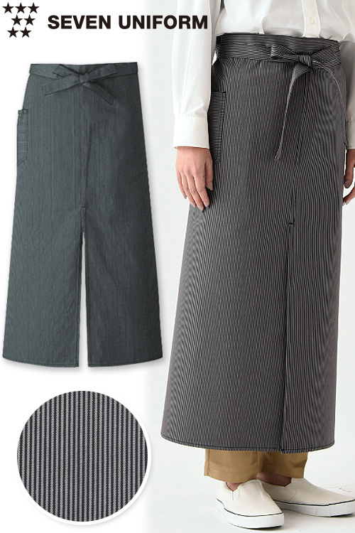 【飲食店販売店制服】グレー×ブラックのストライプ　ソムリエエプロン【兼用】丈88cm