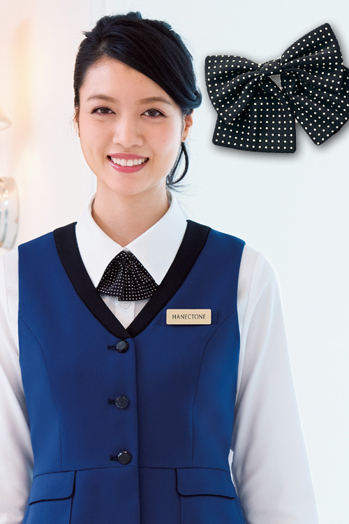【販売終了25】華やかリボンタイ ※造花ピン付き<ブラック> 受付カフェ飲食店制服
