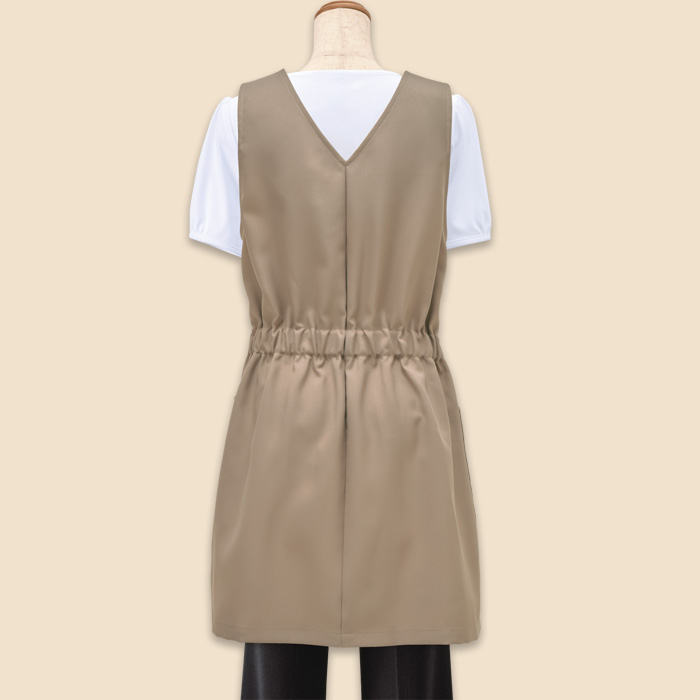 【販売店・サロン制服】エプロンドレス2色【女性用】　前ファスナーで着脱ラクラク　ウエストリボンがアクセント　生地スペック
