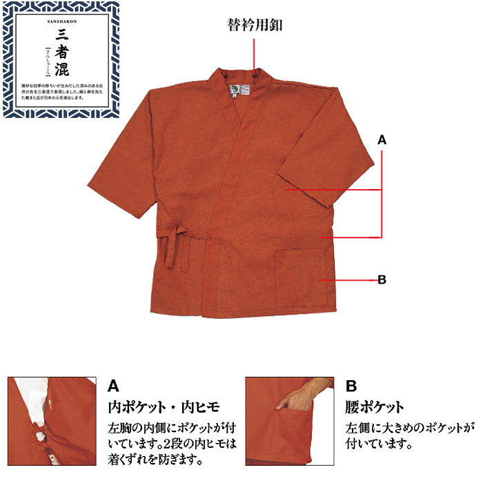 作務衣上衣　三者混　サイズ