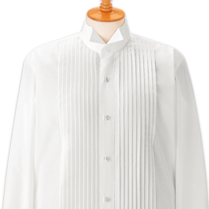 【飲食店販売店制服】ピンタック 長袖ウイングカラーシャツ【男性用】ピンタック左右10本 タイループ付き　スペック