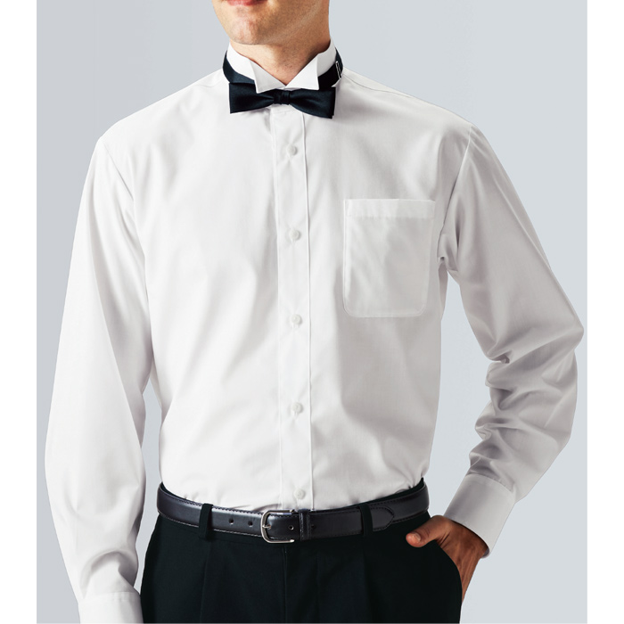 【ホテル・受付制服ユニフォーム】【飲食店販売店制服】長袖ウイングカラーシャツ【男性用】タイループ付き　スペック