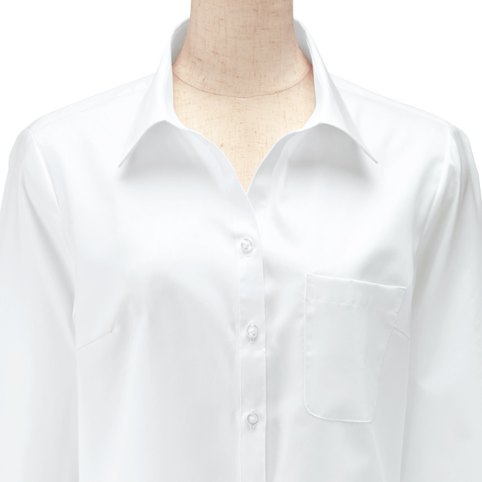 【飲食店販売店制服】スキッパー 長袖シャツ【女性用5号~21号】ＵＶカット・透け防止・形態安定性　スペック