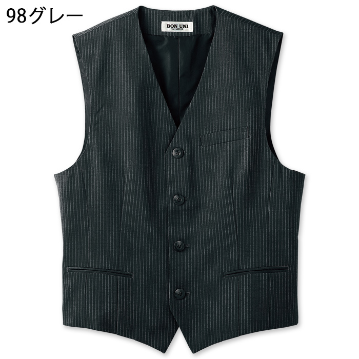 【飲食店販売店制服】襟なしチャコールグレーベスト【男性用】重厚感のあるシャドーストライプ柄 　色