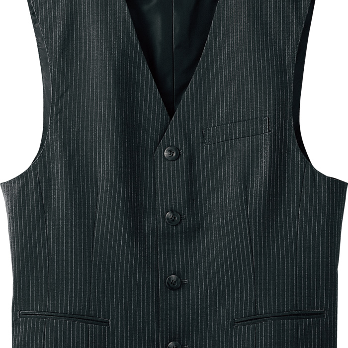 【飲食店販売店制服】襟なしチャコールグレーベスト【男性用】重厚感のあるシャドーストライプ柄 　スペック