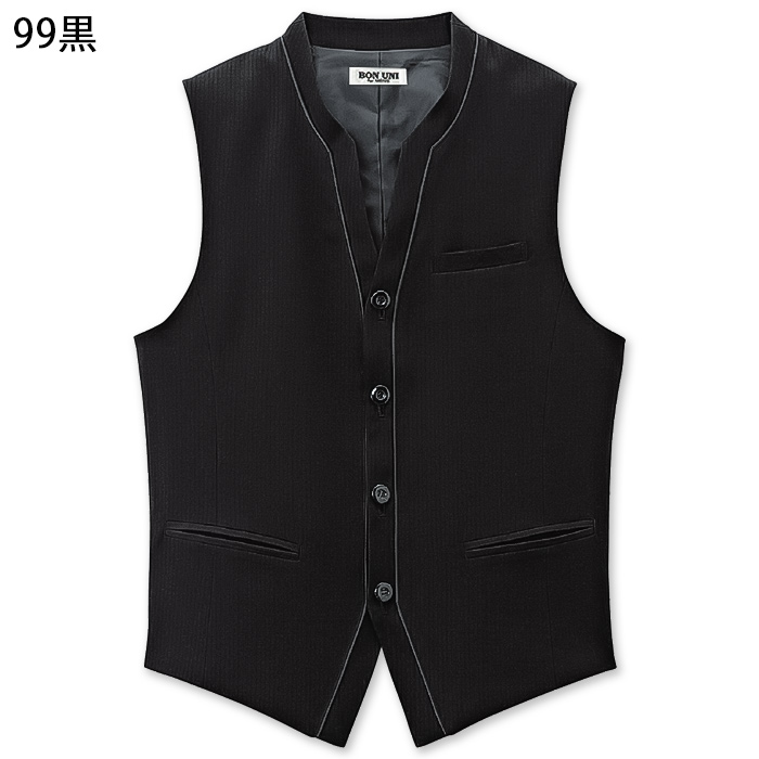 【飲食店販売店制服】襟付きブラックベスト【男性用】中空糸ストライプウール 色