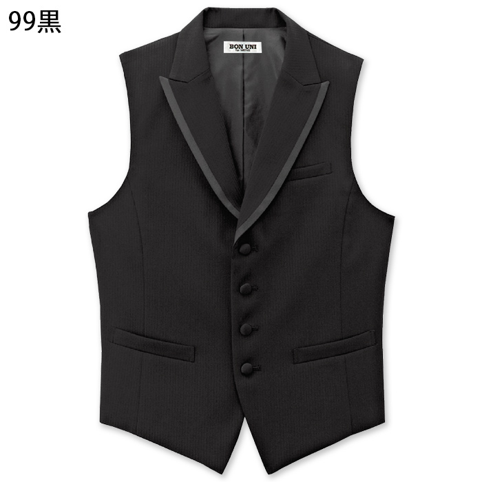 【飲食店販売店制服】襟付きブラックベスト【男性用】中空糸ストライプウール 色
