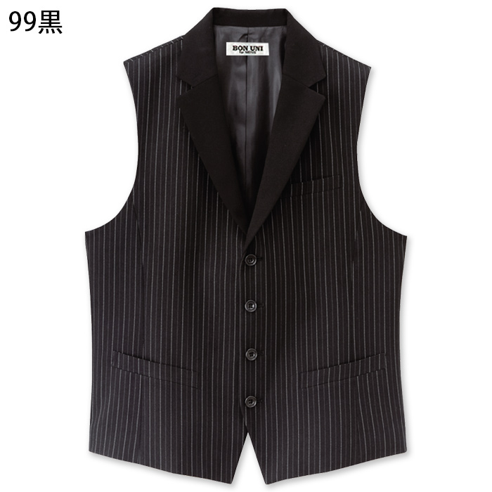 【飲食店販売店制服】襟付きストライプブラックベスト【男性用】光沢感を抑えた深みある黒 色