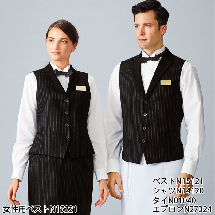 【飲食店販売店制服】襟付きストライプブラックベスト【男性用】光沢感を抑えた深みある黒 スペック