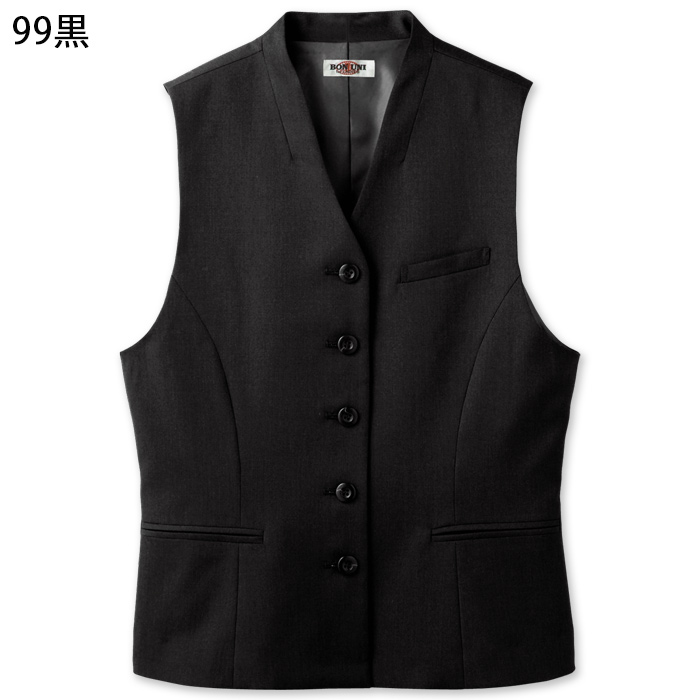 【飲食店販売店制服】襟なしミニヘリンボーンベスト3色【女性用】見る角度で表情変わる上品な仕上がり 色