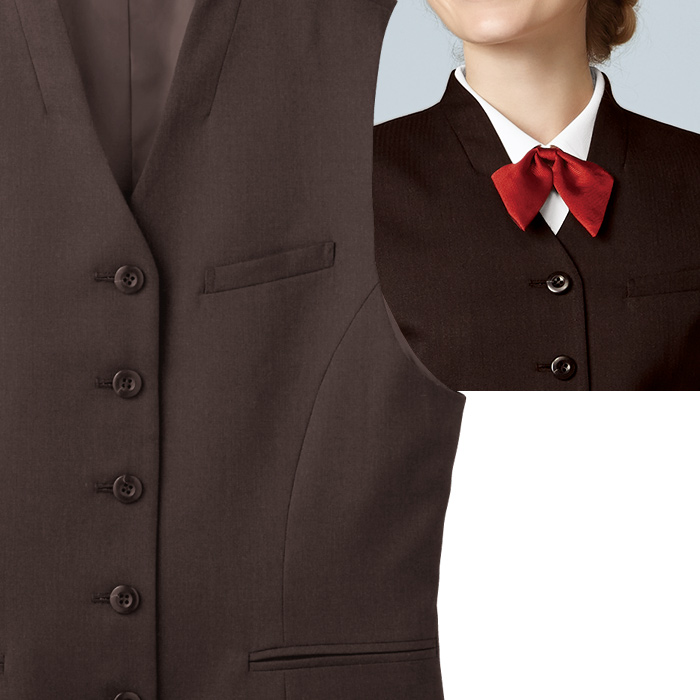 【飲食店販売店制服】襟なしミニヘリンボーンベスト3色【女性用】見る角度で表情変わる上品な仕上がり スペック