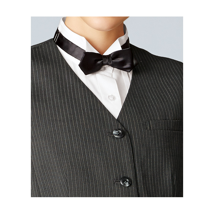 【飲食店販売店制服】襟なしチャコールグレーベスト【女性用】重厚感のあるシャドーストライプ柄 　スペック