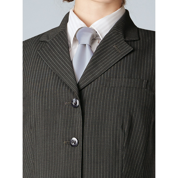 【飲食店販売店制服】襟付きチャコールグレーベスト【女性用】重厚感のあるシャドーストライプ柄 　スペック