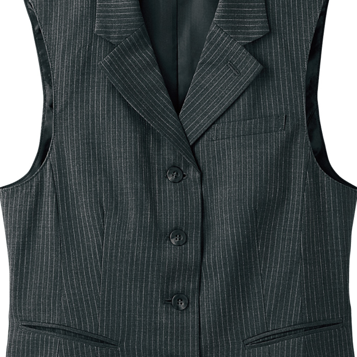 【飲食店販売店制服】襟付きチャコールグレーベスト【女性用】重厚感のあるシャドーストライプ柄 　スペック