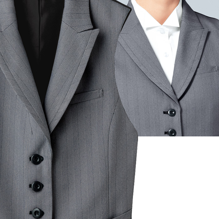 【飲食店販売店制服】襟付き ヘリンボーン グレーベスト(後ろブラック)【女性用】上品でクラシックな印象　スペック