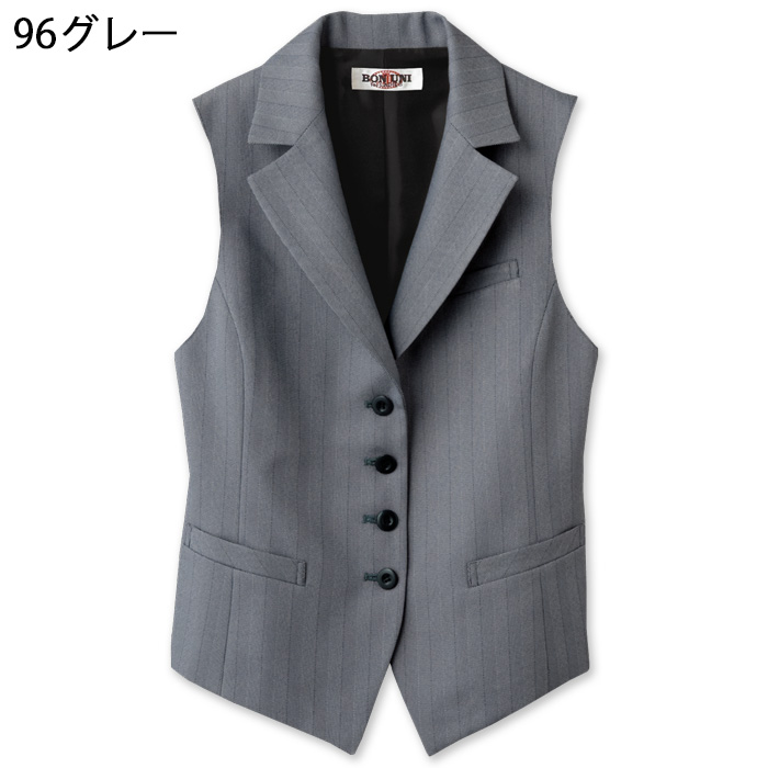 【飲食店販売店制服】襟付き カルゼ グレーベスト【女性用】凹凸ある白黒シャンブレー 色