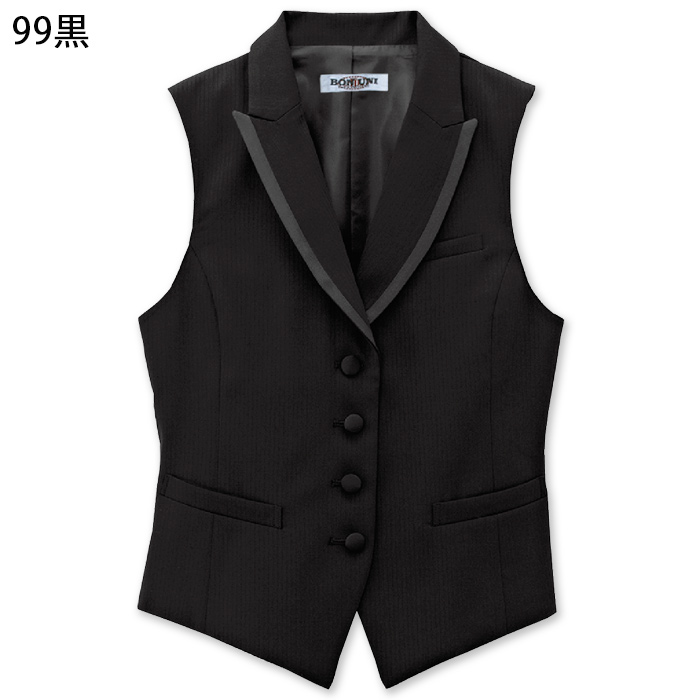 【飲食店販売店制服】襟付きブラックベスト【女性用】中空糸ストライプウール 色