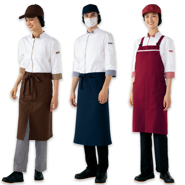 小さな襟が可愛い　制菌&袖ネット付調理コート　モデル