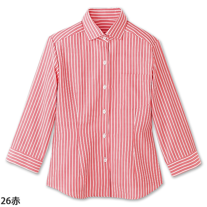 【飲食店販売店制服】ストライプ七分袖シャツ【女性用】柔らかな肌触り　色