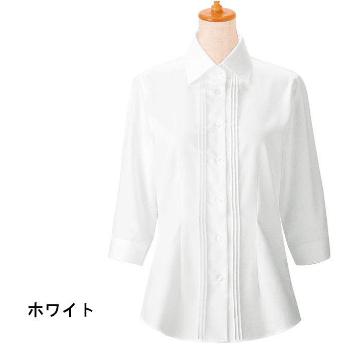 飲食店・サービス制服 　女性用長袖ピンタックがかわいいレギュラーカラーシャツ　速乾　防汚 色展開