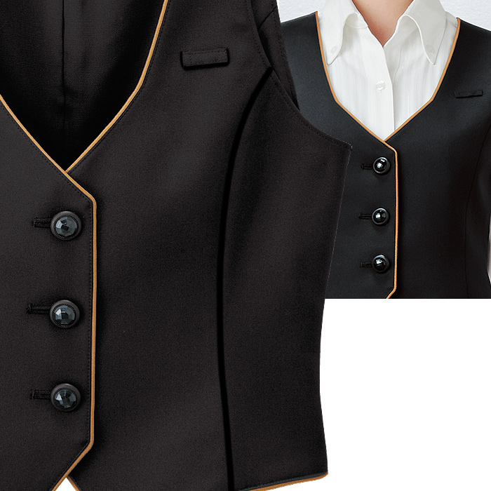 【飲食店販売店制服】パイピングがアクセント ベスト【女性用】きれいめでフェミニンなアイテム　スペック