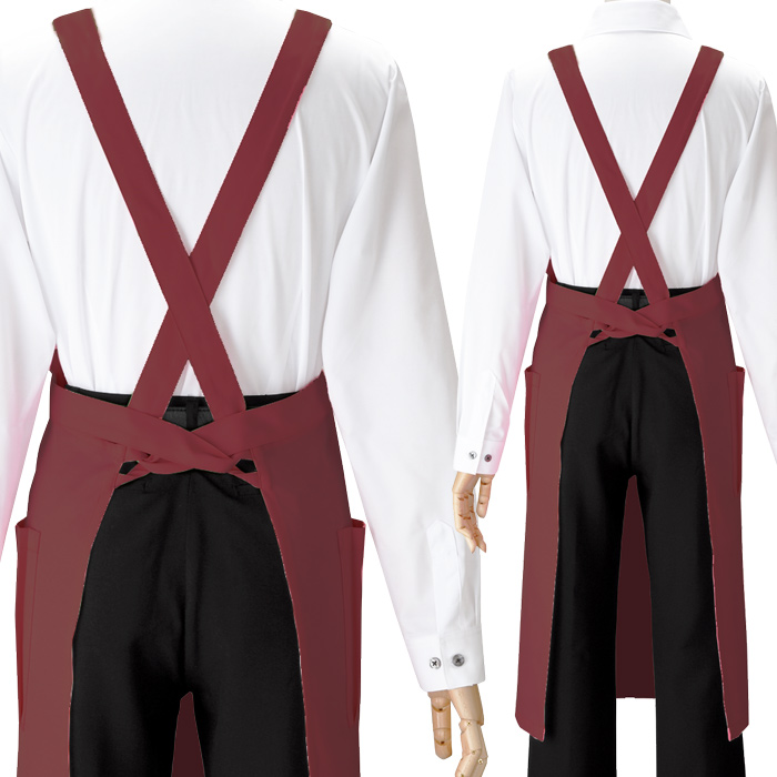 胸当てエプロン　X型　タスキ　イージーケア　リップガード　耐塩素　撥水撥油　防汚　制電　スペック