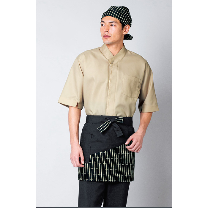 和シャツ　和飲食店制服　ワッフル　赤　ベージュ　兼用 　model