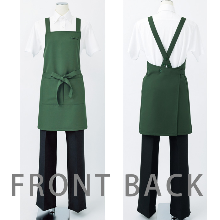 飲食店販売店制服　本当にお尻がすっぽり隠れる胸付たすきエプロン　【4色】　男女兼用