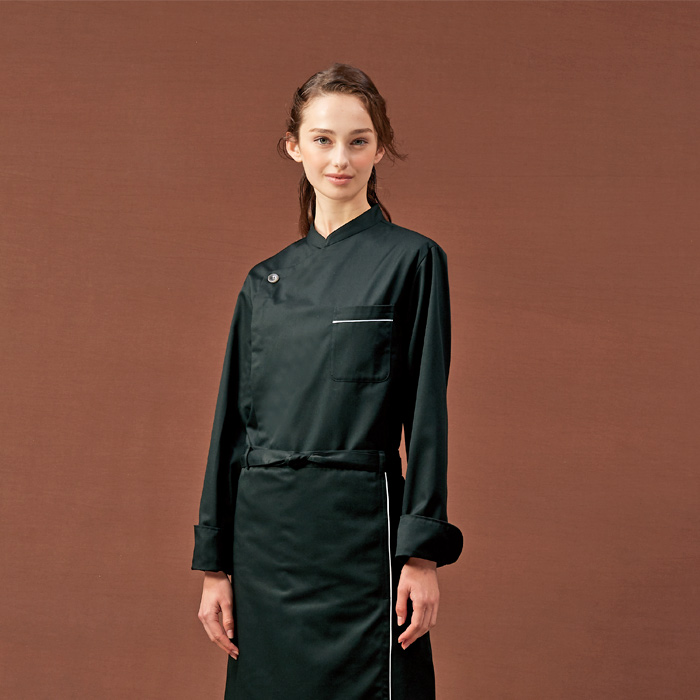 【飲食店販売店制服】シンプルなダブルコックコート　フロントファスナー式【男女兼用】　商品説明