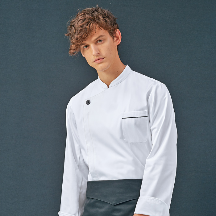 【飲食店販売店制服】シンプルなダブルコックコート　フロントファスナー式【男女兼用】　商品説明