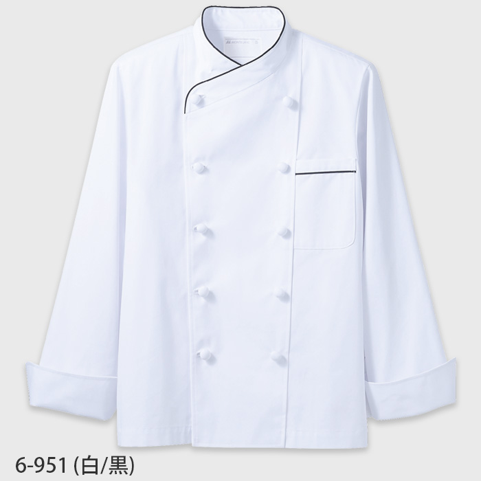 【飲食店販売店制服】シンプルなコックコート　ラインあり　アシメトリー　ダブル仕様】　商品説明