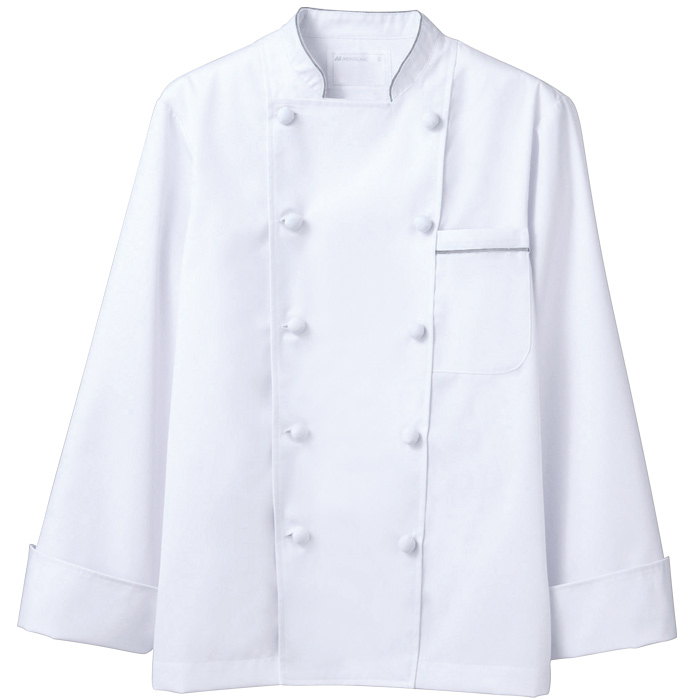 【飲食店販売店制服】シンプルなダブルコックコート　フロントファスナー式【男女兼用】　商品説明