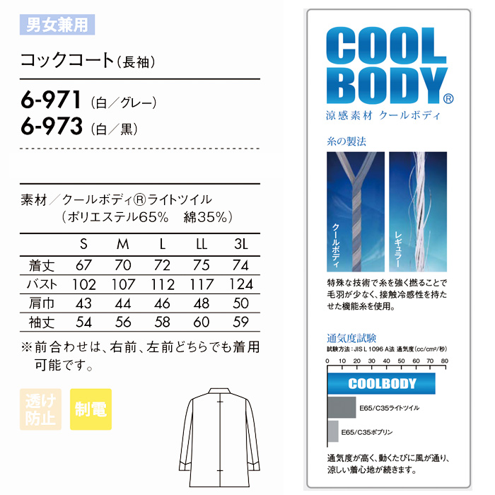 【飲食店販売店制服】シンプルなダブルコックコート　フロントファスナー式【男女兼用】　商品説明