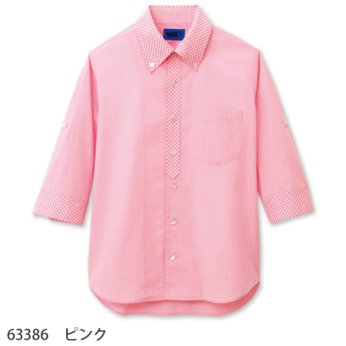 小柄ギンガムチェック形状記憶　五分袖シャツ【男女兼用】7色　色画像