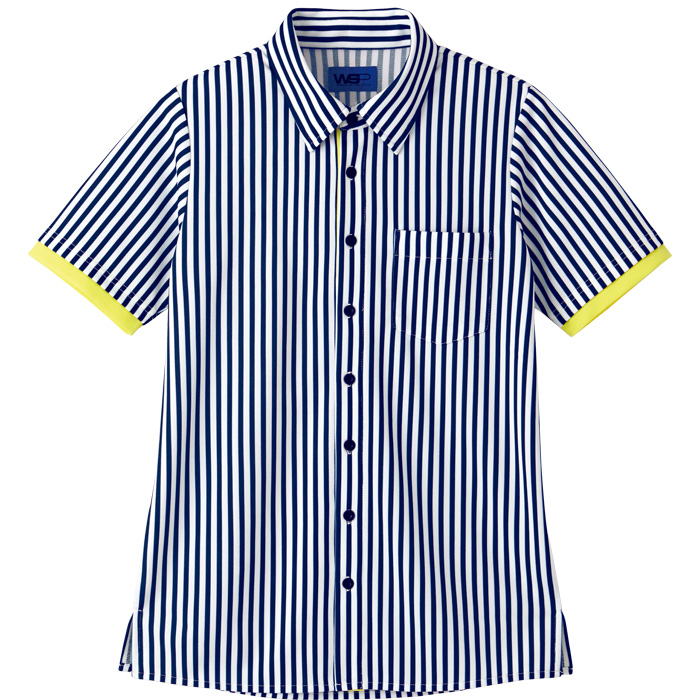 【飲食店販売店制服】ストライプニット半袖シャツ4色　清掃スタッフにもオススメ【男女兼用】　商品説明