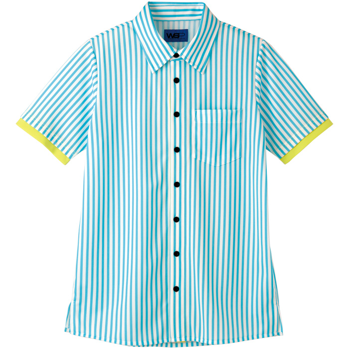 【飲食店販売店制服】ストライプニット半袖シャツ4色　清掃スタッフにもオススメ【男女兼用】　商品説明