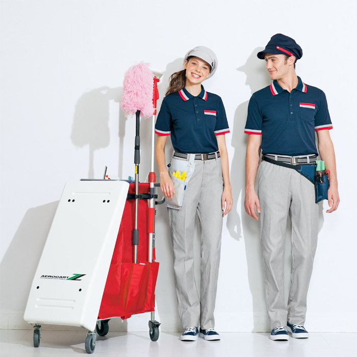 【飲食店販売店制服】エチケット機能充実のポロシャツ(ネイビー)消臭加工、吸汗速乾【男女兼用】　商品説明