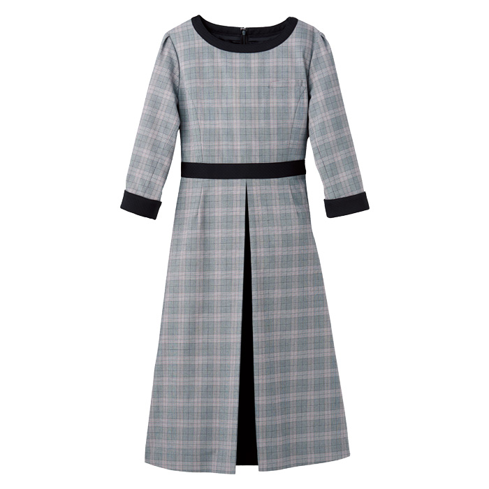 【エステ・歯科・病院制服】グレンチェックのクラシカルワンピース