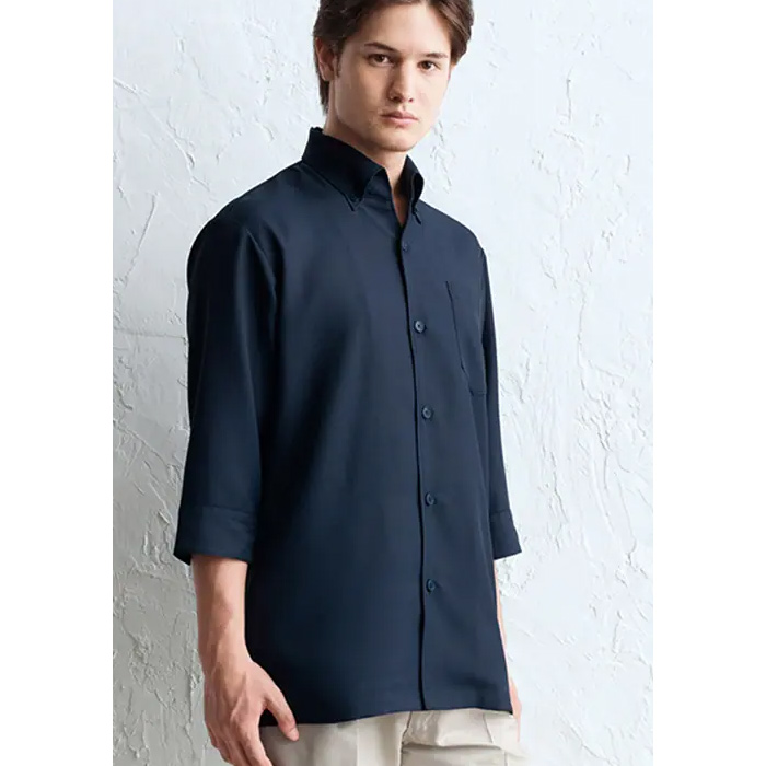 五分袖ボタンダウンコックシャツ【Unisex】5色　SS～5L　ストレッチ・制電・透け防止・防汚加工 　スペック