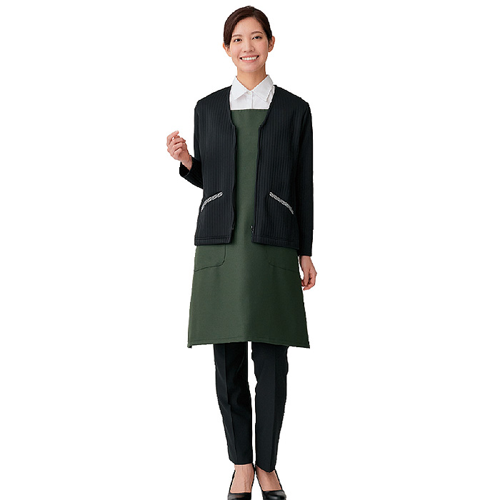 【飲食店販売店制服】カーディガン【女性用】　黒　紺　キルトニット　制電　　色"