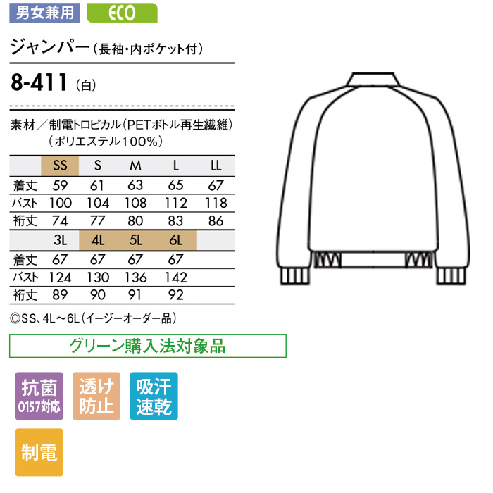 【食品工場食品販売店制服】お買い得HACCP支援作業ブルゾン男女兼用 抗菌 吸汗速乾　薄手ジャンバー