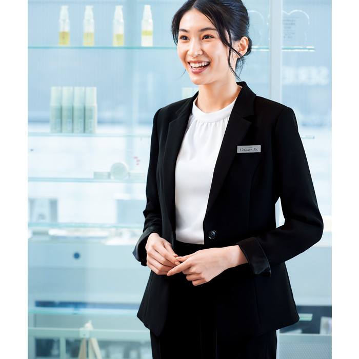 【ホテル飲食店受付・販売店制服】1枚で着映える、エコ素材　ストレッチスタンドカラーカットソー(七分袖)　色