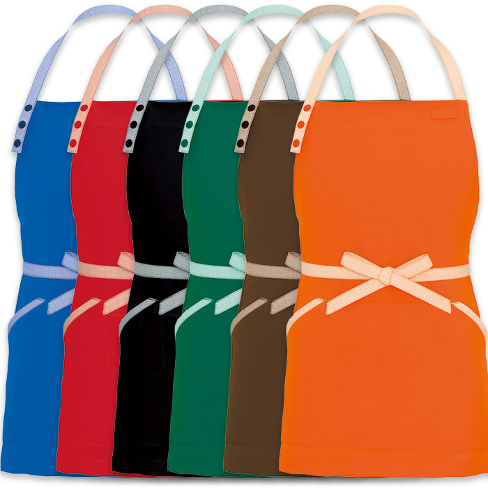 【飲食店販売店制服】紐ストライプ柄 ミニタイプ首掛け胸当てエプロン【6色】丈62cm 小柄な女性にもオススメ スペック