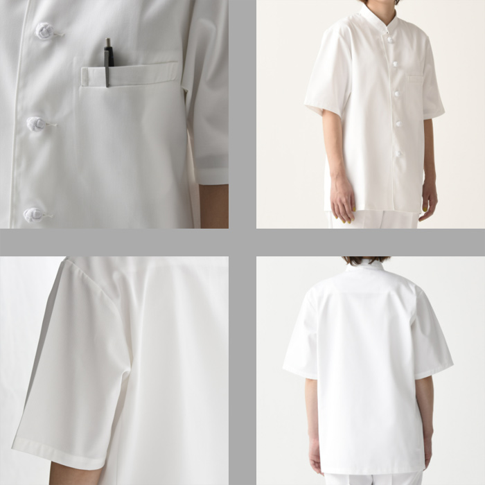 綿ポリ(ツイル)中厚地で扱いやすい　半袖シングルコックコート【兼用・S～6L】　詳細画像