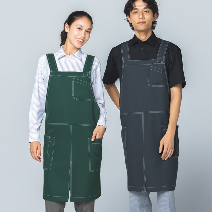 【飲食店販売店制服】時短かぶるだけエプロン　2秒で着用　【15色】兼用　防脱色・非フッ素撥水　スペック